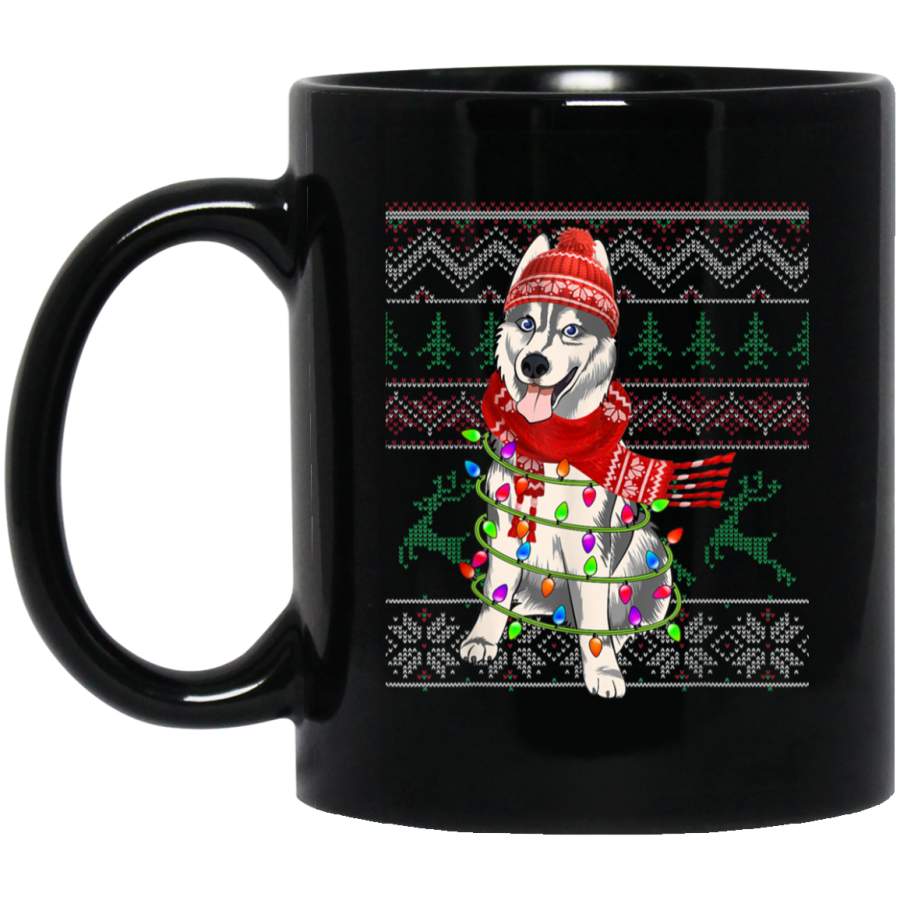 Siberian Husky Ugly Sweater Christmas Gift For Dog Lover  11 oz 15 oz Mug Black