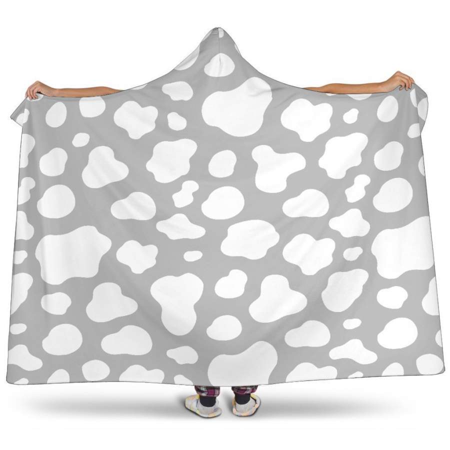 White And Grey Cow Print Hooded Blanket