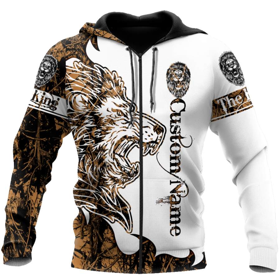 Custom Name The King Lion Tattoo Over Printed Hoodie TP