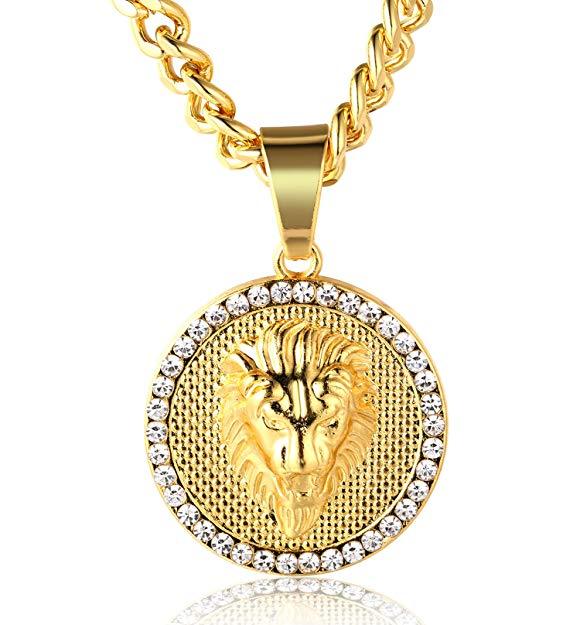 14K Gold Plating 3D Lion Pave Medallion Necklace