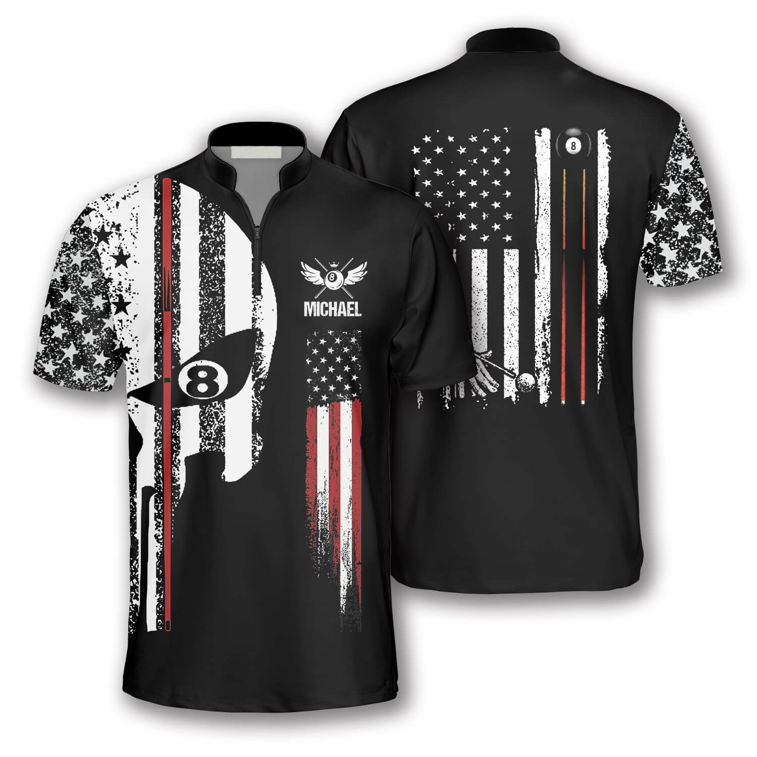 Punisher Skull Flag Custom Billiard Jerseys For Men, Flag Usa Billiard Shirt, Skull Shirt