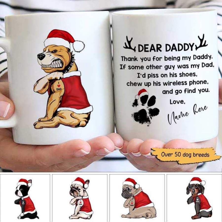 Christmas Dog Loves Dad Personalized Mug