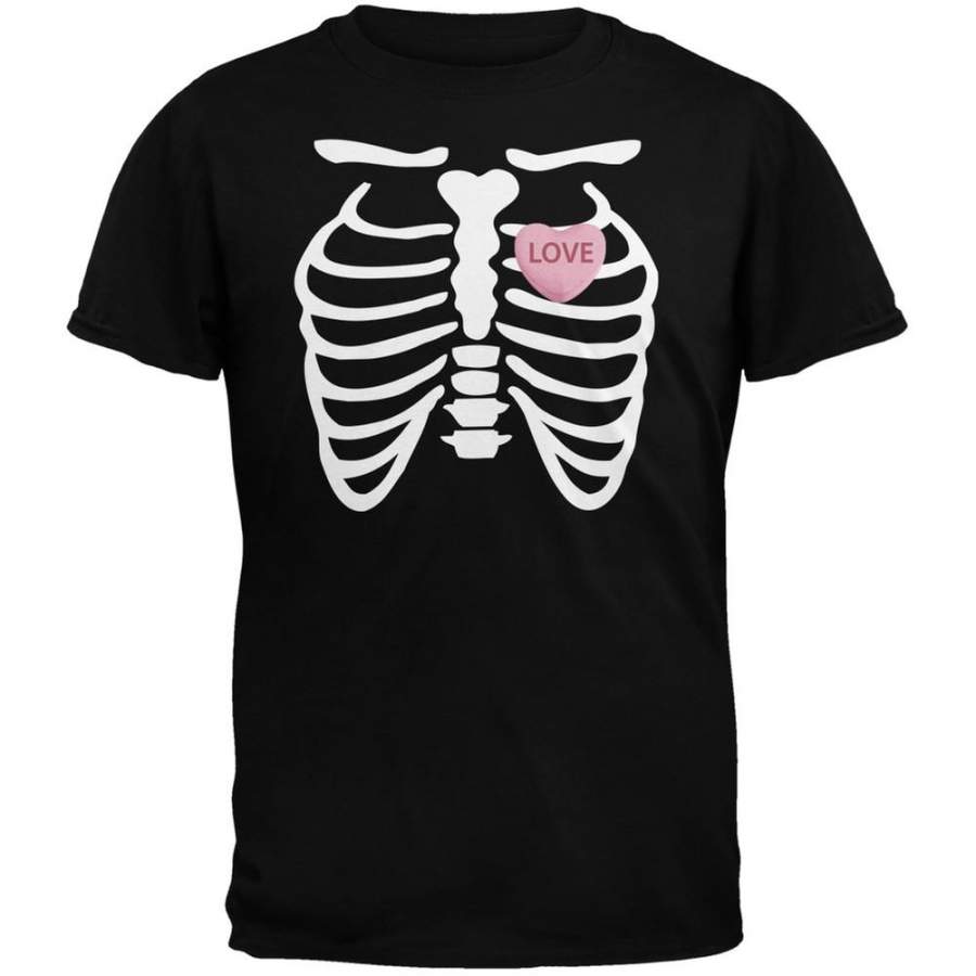 Valentine’s Day Skeleton Love Candy Heart Black Adult T-Shirt