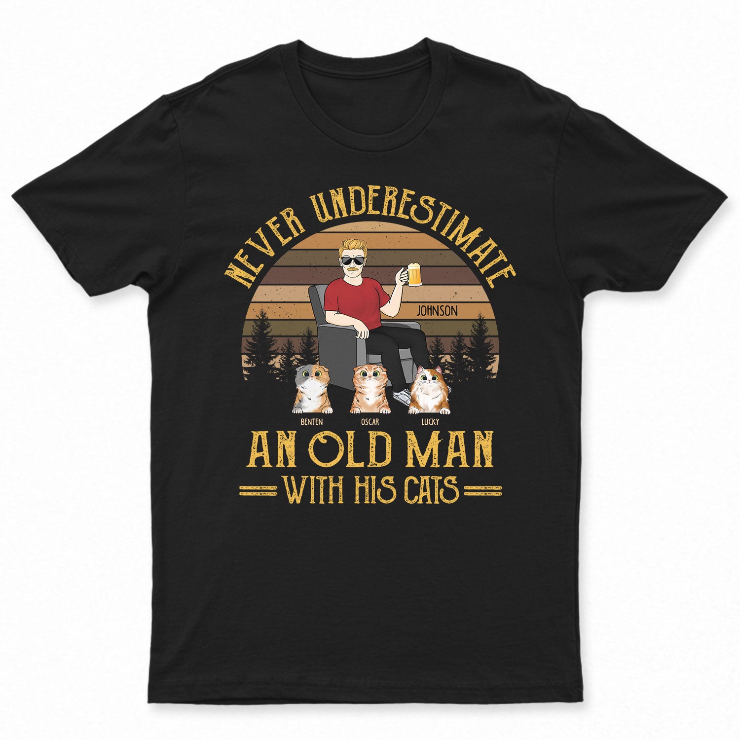 Never Underestimate An Old Man – Gift For Cat Dad, Cat Lovers – Personalized Custom T Shirt