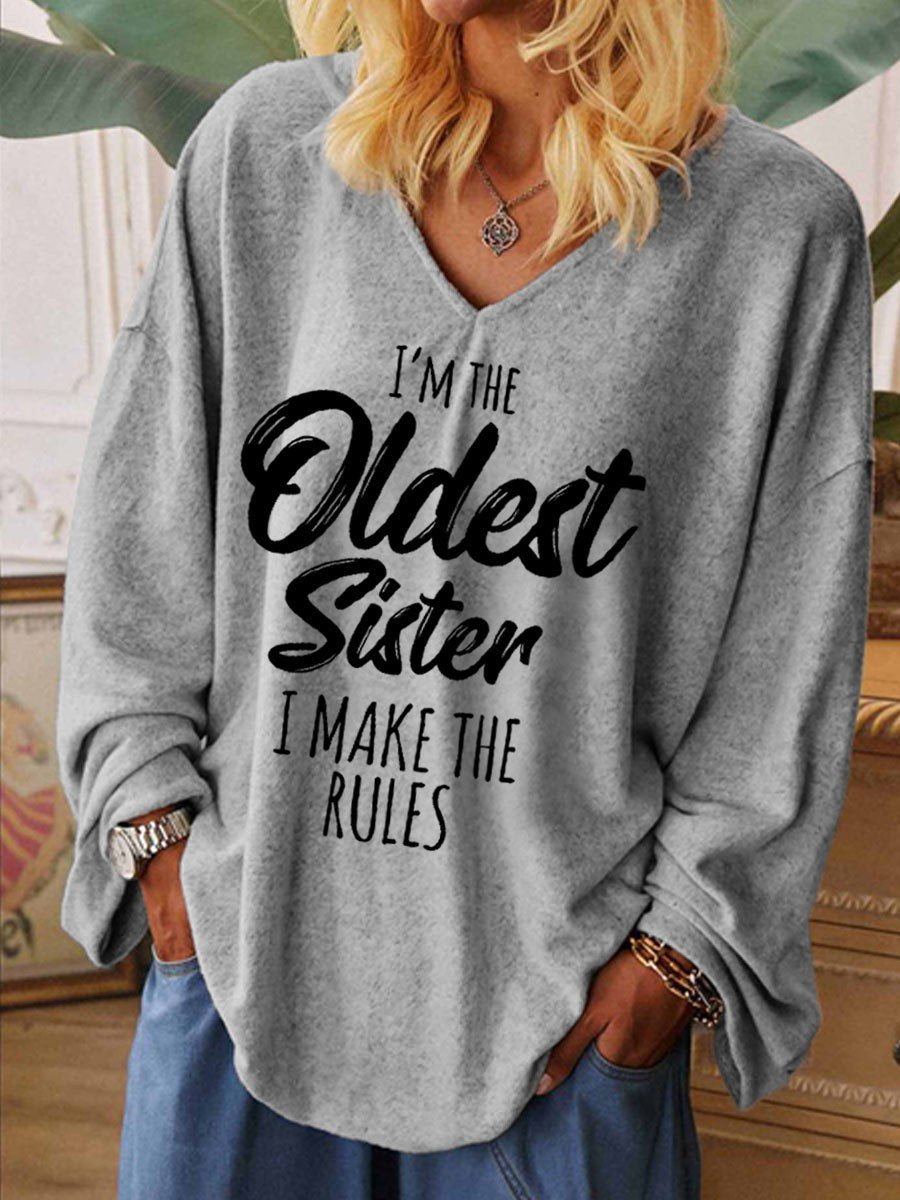 Women Funny Oldest Sister V-Neck Long Sleeve Top