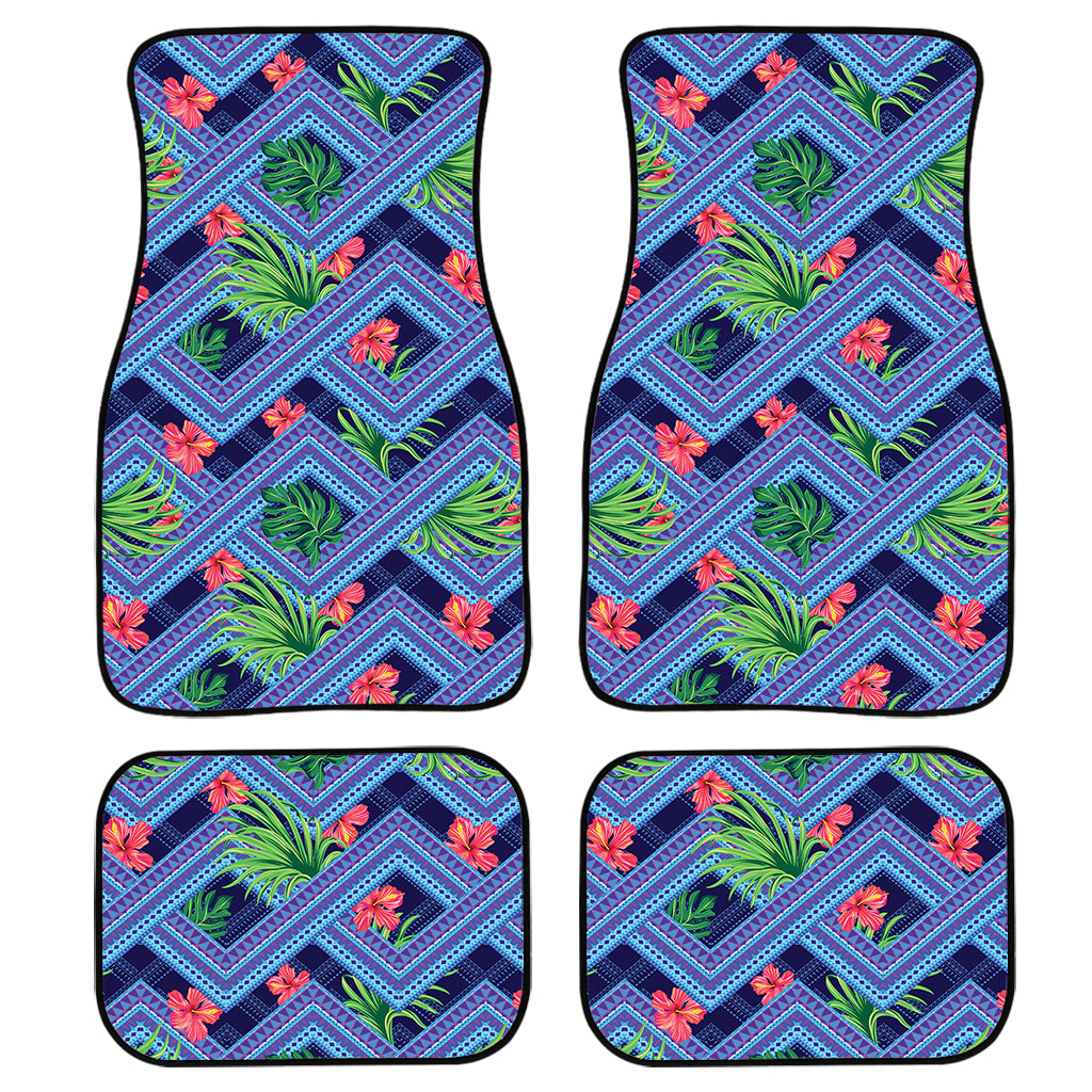 Tropical Aztec Geometric Pattern Print Front And Back Car Floor Mats, Front Car Mat