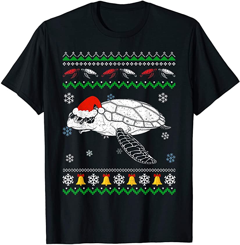 Sea Turtle Santa Hat Pajama Ugly Christmas Gifts T-Shirt