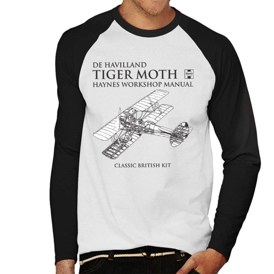 Haynes Owners Workshop Manual de Havilland Tiger Moth Men’s Baseball Long Sleeved T-Shirt