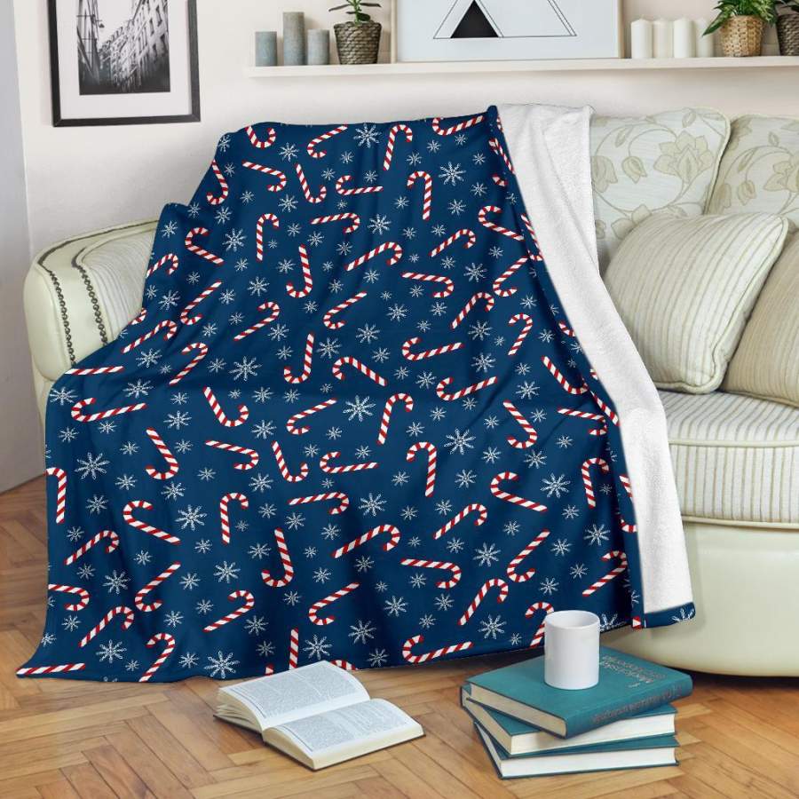 Snowflake Candy Cane Pattern Print Blanket