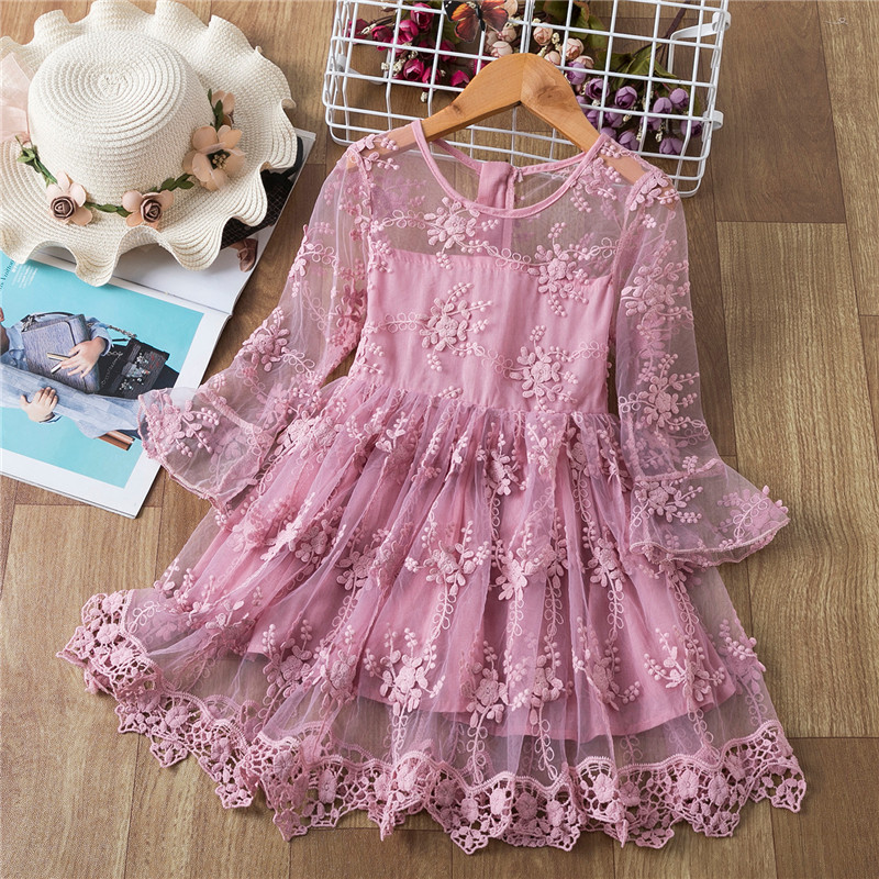 Spring Summer Flower Girl Dress Lace Embroidery Dresses For Girls Party Dress Princess Wedding Dress Ball Gown Children Clothing alx