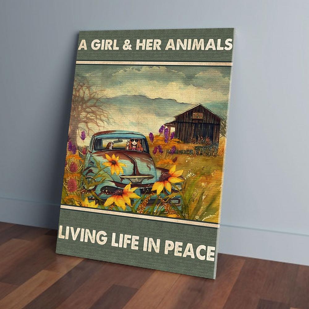 A Girl And Her Animals Living Life In Peace Dog Vintage Matte Canvas