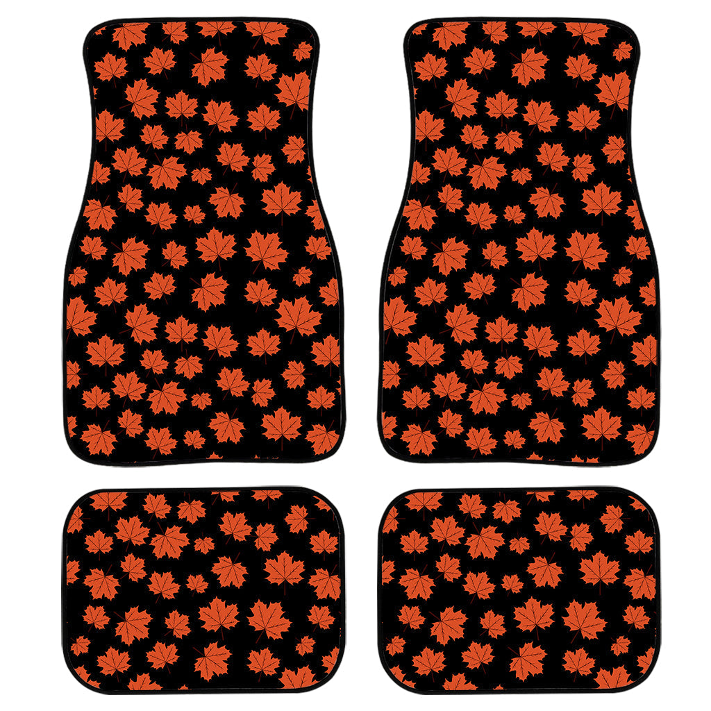 Orange Maple Leaves Pattern Print Front And Back Car Floor Mats, Front Car Mat