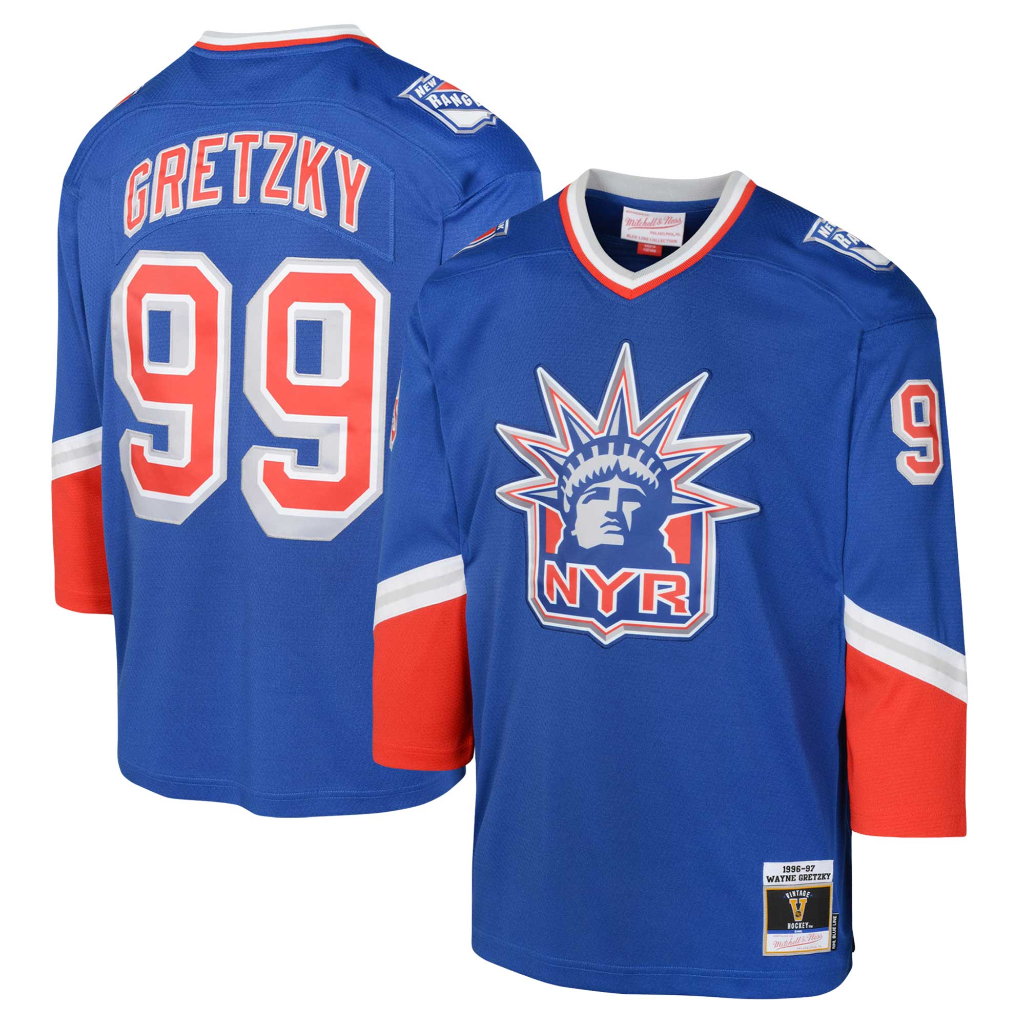 Youth New York Rangers Wayne Gretzky Mitchell & Ness Royal 1996 Blue Line Player Jersey