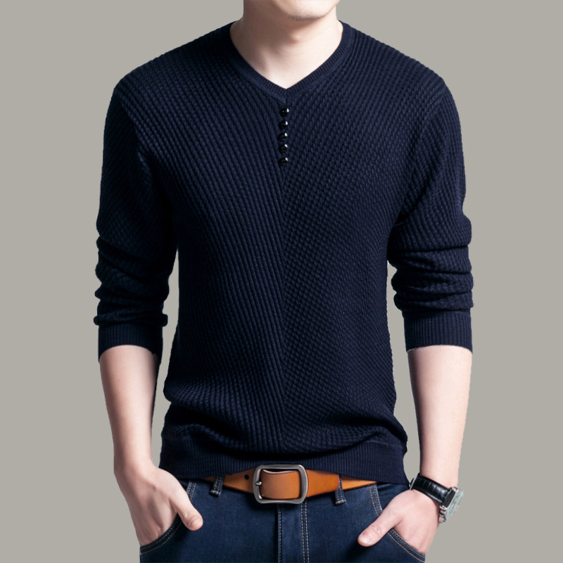 V Neck Sweater Men Casual Knitted Pullover Mens Spring Autumn Fashion Slim Fit Long Sleeve Solid Color Sweaters Pullovers Men alx