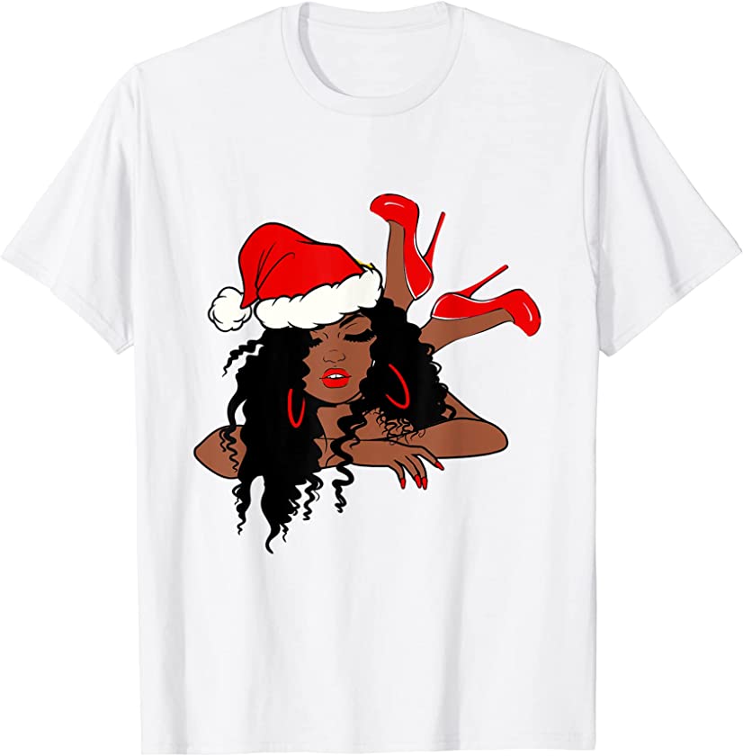 African American Christmas Santa Claus Black Woman T-Shirt