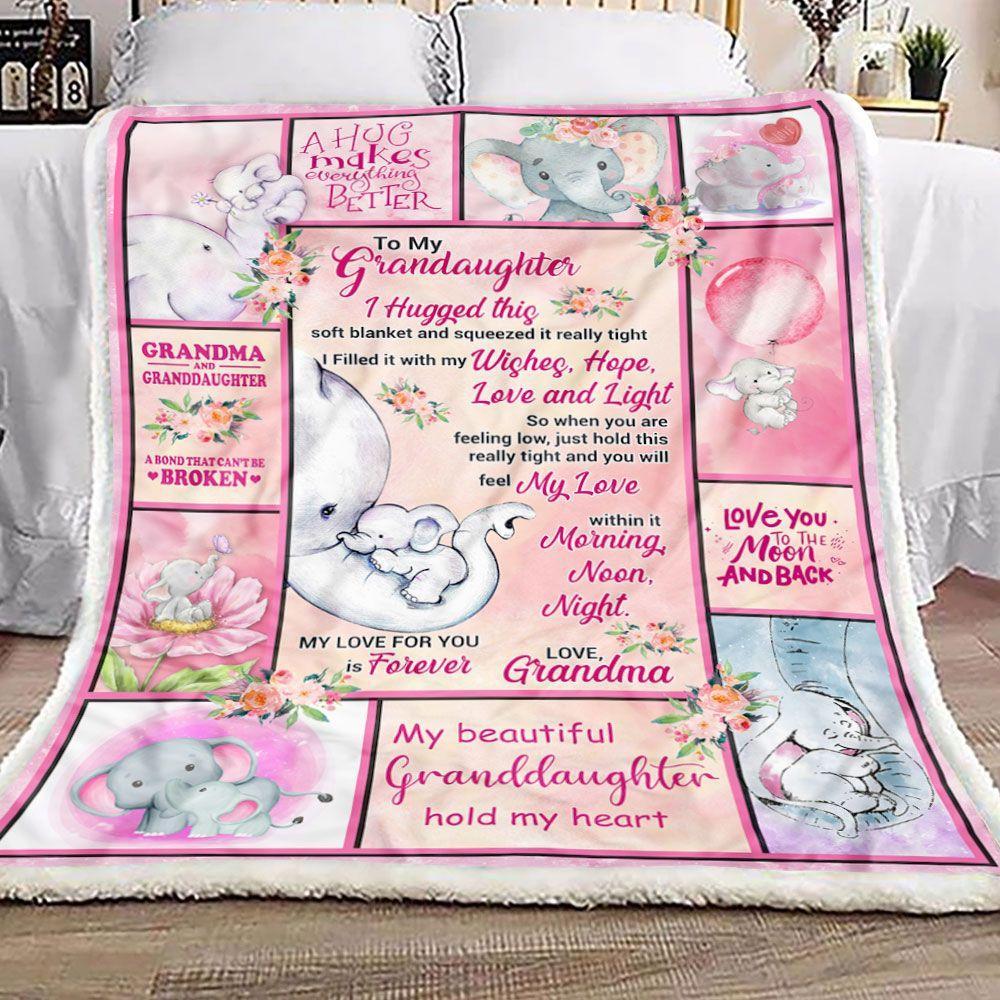 Grandma To Granddaughter Letter Elephant Personalized Custom Name Text Fleece Blanket Print 3D, Unisex, Kid, Adult | Gift For Granddaughter