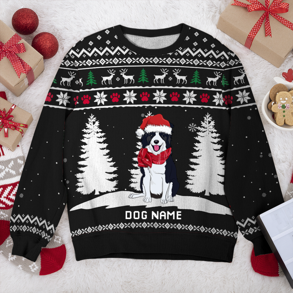 Border Collie Winter Dog Personalized Sweater, Dog Ugly Christmas Sweater