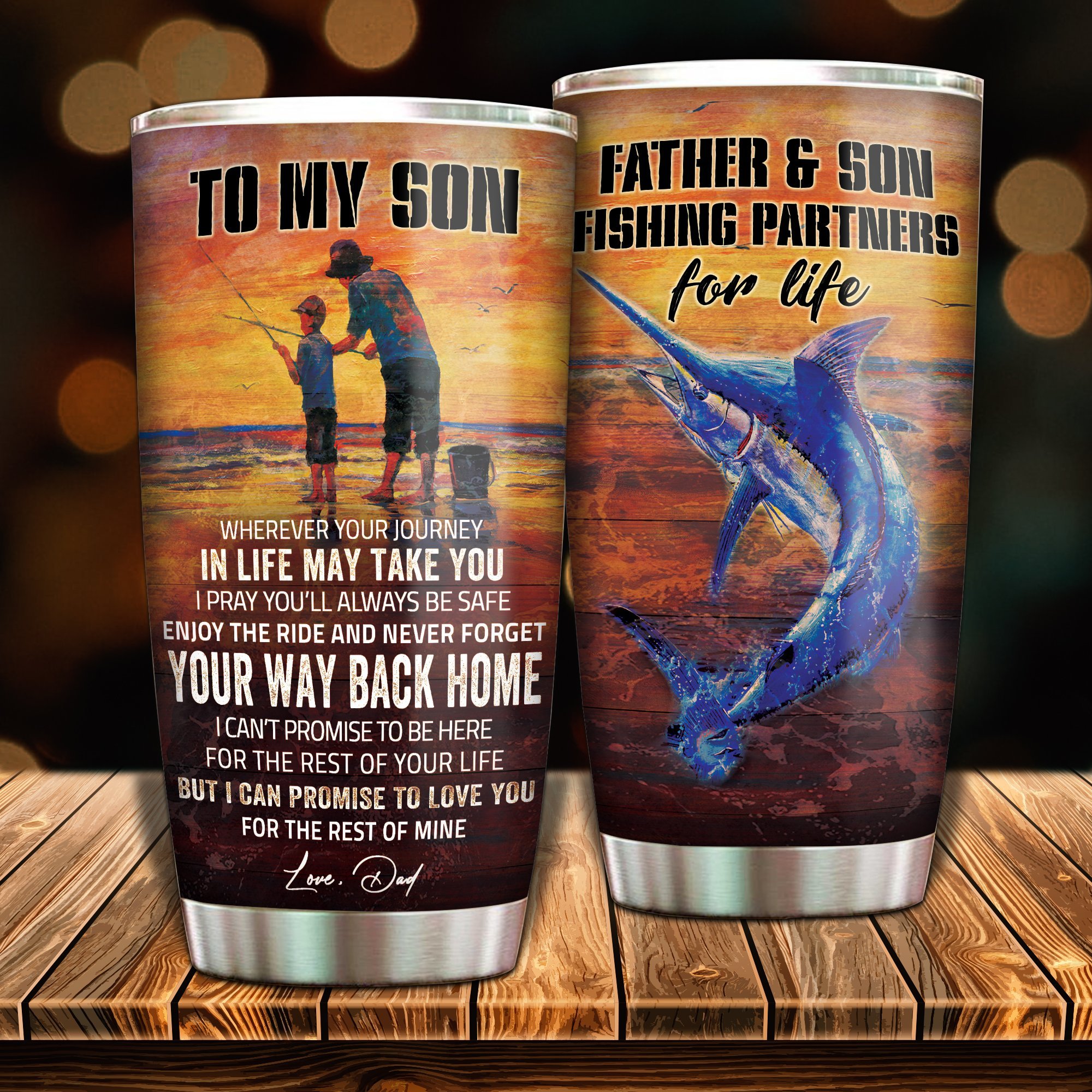 To My Son – Fishing Partner For Life Stainless Steel Tumbler Cup 20 oz | Travel Mug | Colorful | TC1823