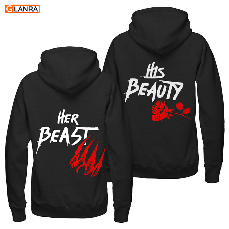 Her Beast His Beauty Hoodie, Couple Hoodie, Matching Couple Hoodie, Anniversary Couple Hoodie, Unisex, Sweater, Sweatshirt