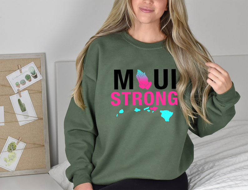 Pray For Maui Tee, Maui Wildfire Relief Tee, Lahaina Support Maui Sweatshirt, Maui Love&Peace Awareness Crewneck Sweatopy Of Maui Strong Shirt All Over Print Sweatshirt Sws1792