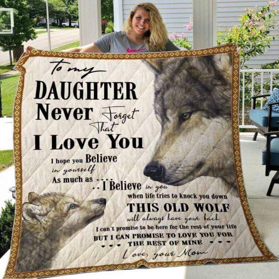 To My Daughter Custom Text Wolf Quilt Blanket #HL