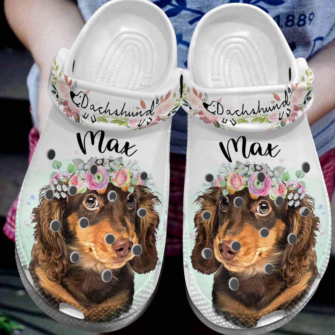 Dachshund Personalized Clog, Custom Name, Text, Color, Number Fashion Style For Women, Men, Kid, Print 3D Flower Dachshund 2.0