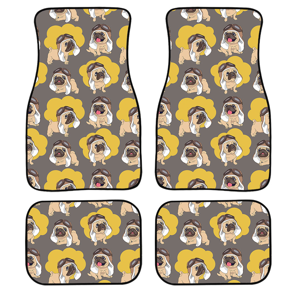 Pilot Pug Pattern Print Front And Back Car Floor Mats, Front Car Mat