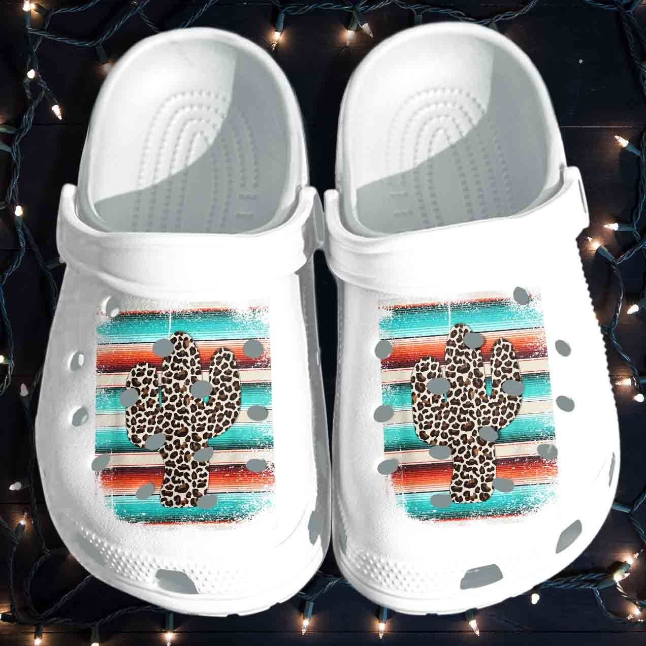 Leopard Cactus Serape Cactus Print Turquoise Shoes Crocss Gift For Man Woman – Cactus Leopard Clog Birthday Gift For Mother Day