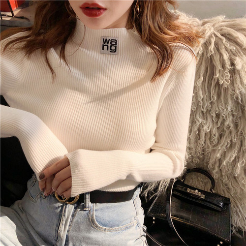 Autumn Winter Half Turtleneck Pullovers For Women Ladies Long Sleeve Slim Knitted Sweaters Pullover Femme Solid Chic Jumpers Top alx