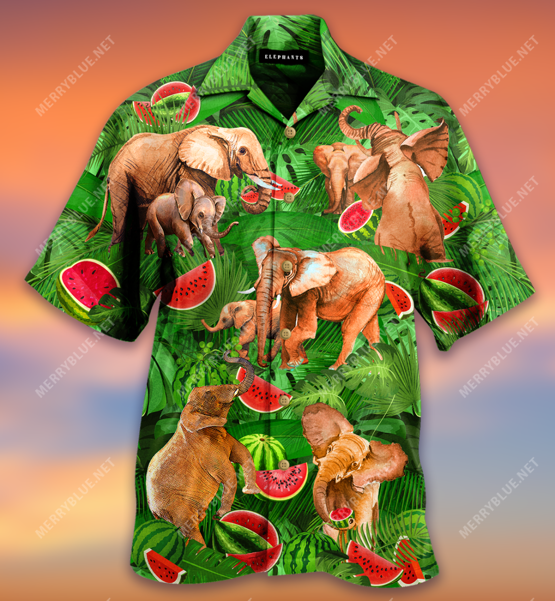 Funky Watermelon With Elephants Short Sleeve Shirt