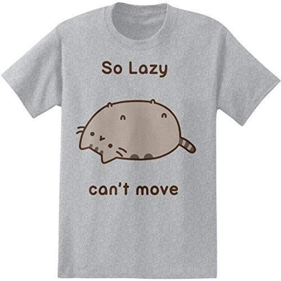 YPS Fashion T-Shirt Men T-shirt Casual T-Shirt Funny T Shirt Pusheen Cat – So Lazy Can’t Move – Junior’s T-Shirt