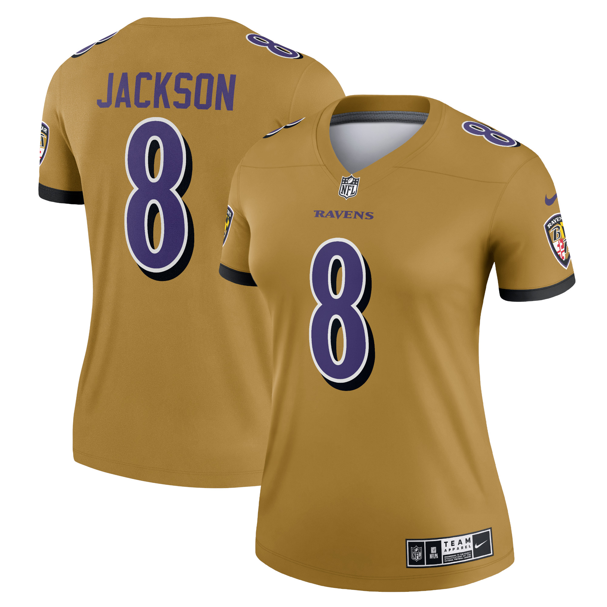 Women’s Baltimore Ravens Lamar Jackson Gold Inverted Legend Jersey