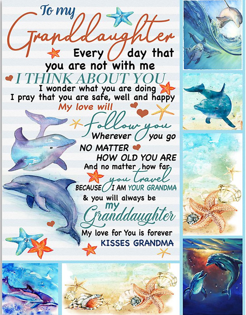 To My Granddaughter Fleece Blanket, Personalized Birthday Gift For Granddaughter From Grandma Blanket, Dolphins Ocean Blanket