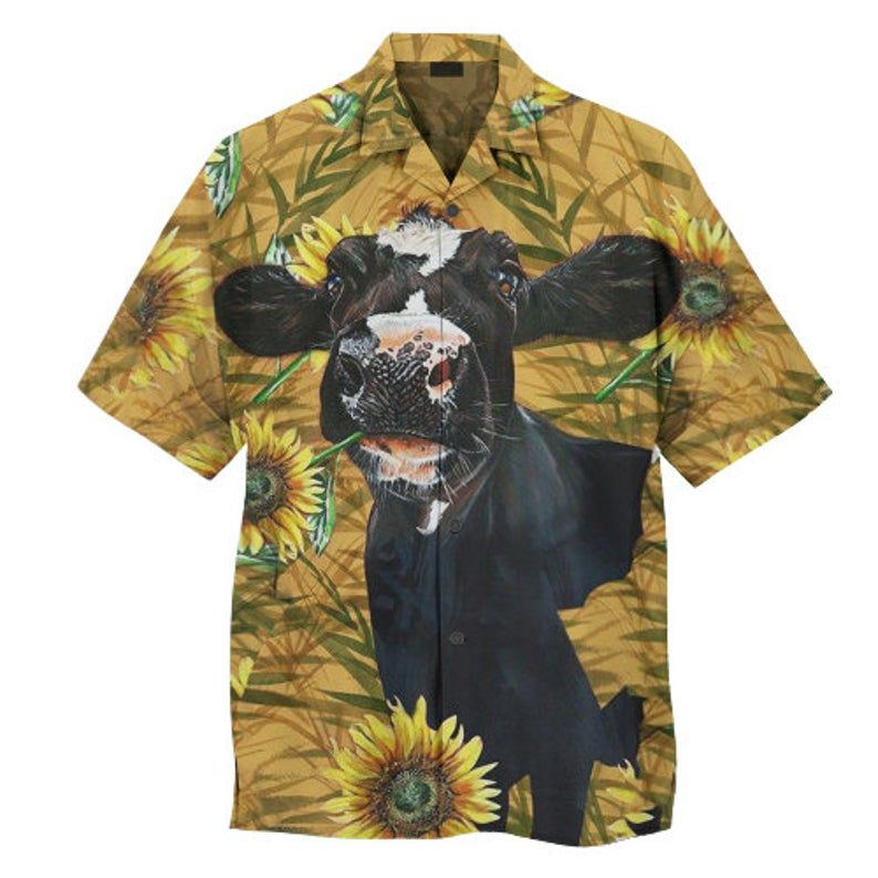 Dairy Cow Brown Black Unique Design Hawaii Shirt Ha8574