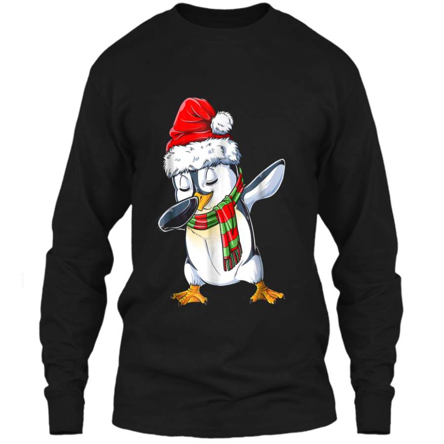 Dabbing Penguin Santa Christmas Girls Boys Kids Gift LS Ultra Cotton Tshirt