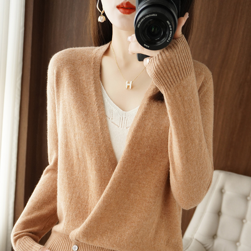 Winter New Fashion Women Wool Blend Knitted Sweater V-neck Criss-Cross Cardigan Standard Cashmere Knitwear Sexy Warm Female Tops alx