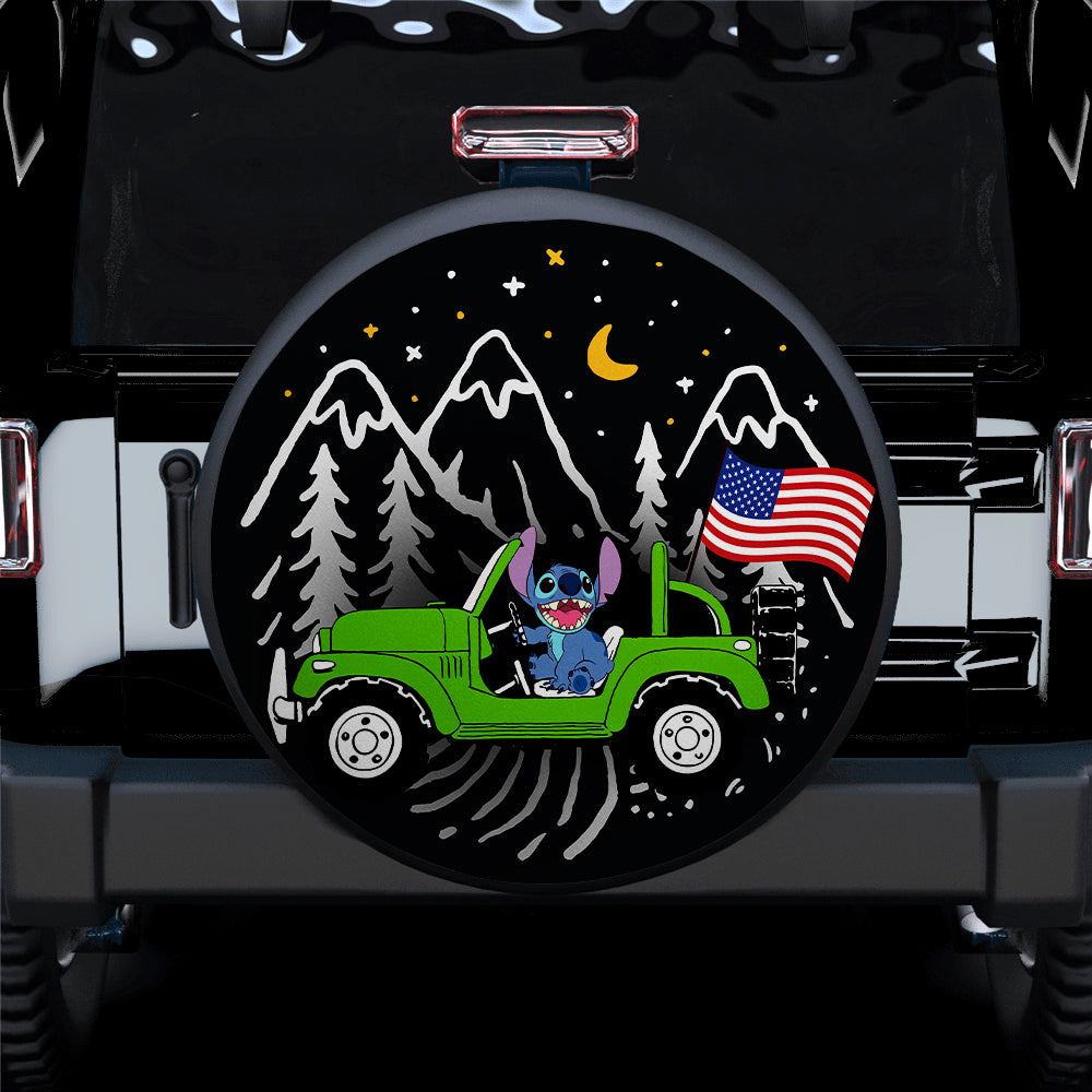 Stitch American Flag Ride Jeep Starry Night Green Car Spare Tire Covers Gift For Campers