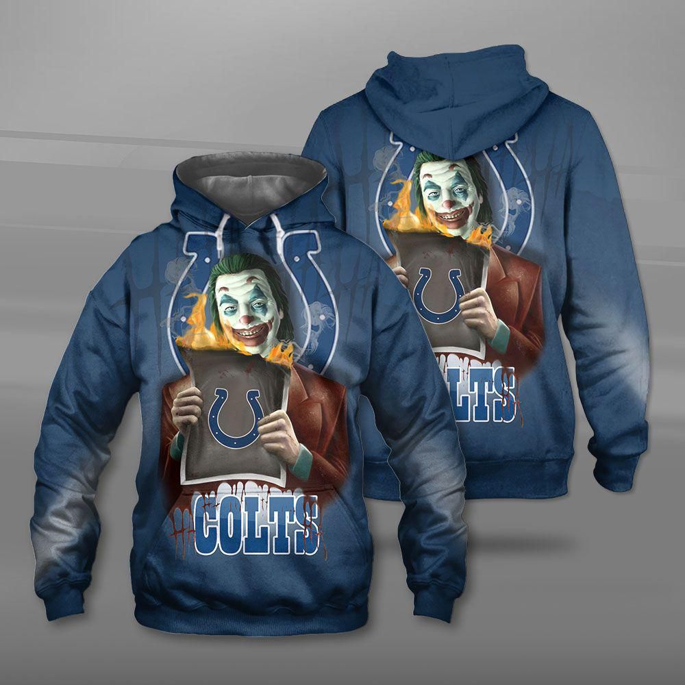 Cool Custom Hoodie Indianapolis Colts With The Joker Dc 3D Hoodie Sweatshirt Pullover Art#830 Hoodie 3D Pullover Zip Hoodie 3D