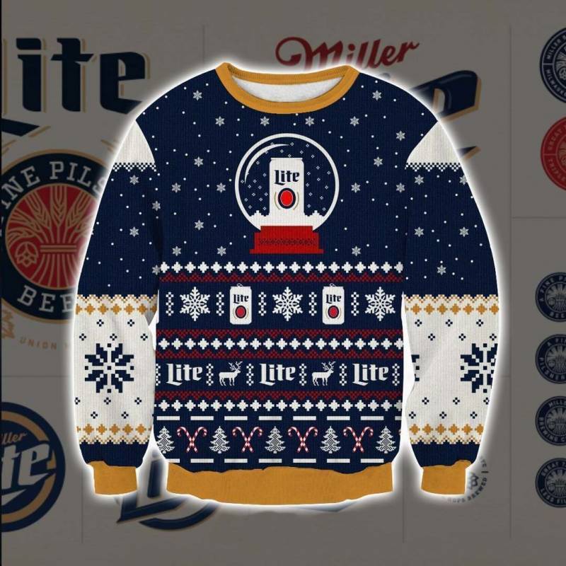 Miller Lite V2 Knitting Pattern 3D Print Ugly Christmas Sweatshirt