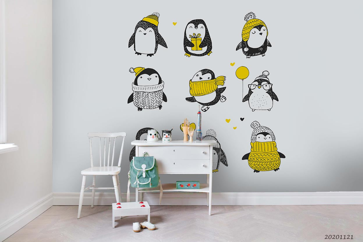 3D Cartoon Animal Penguin Wall Mural Wallpaper Lqh 33