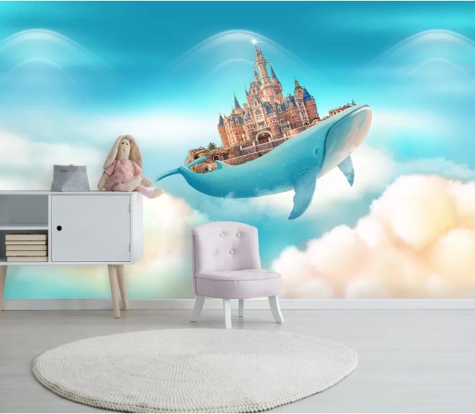 3D Hand Painted Whale Castle Wall Mural Wallpaper 120