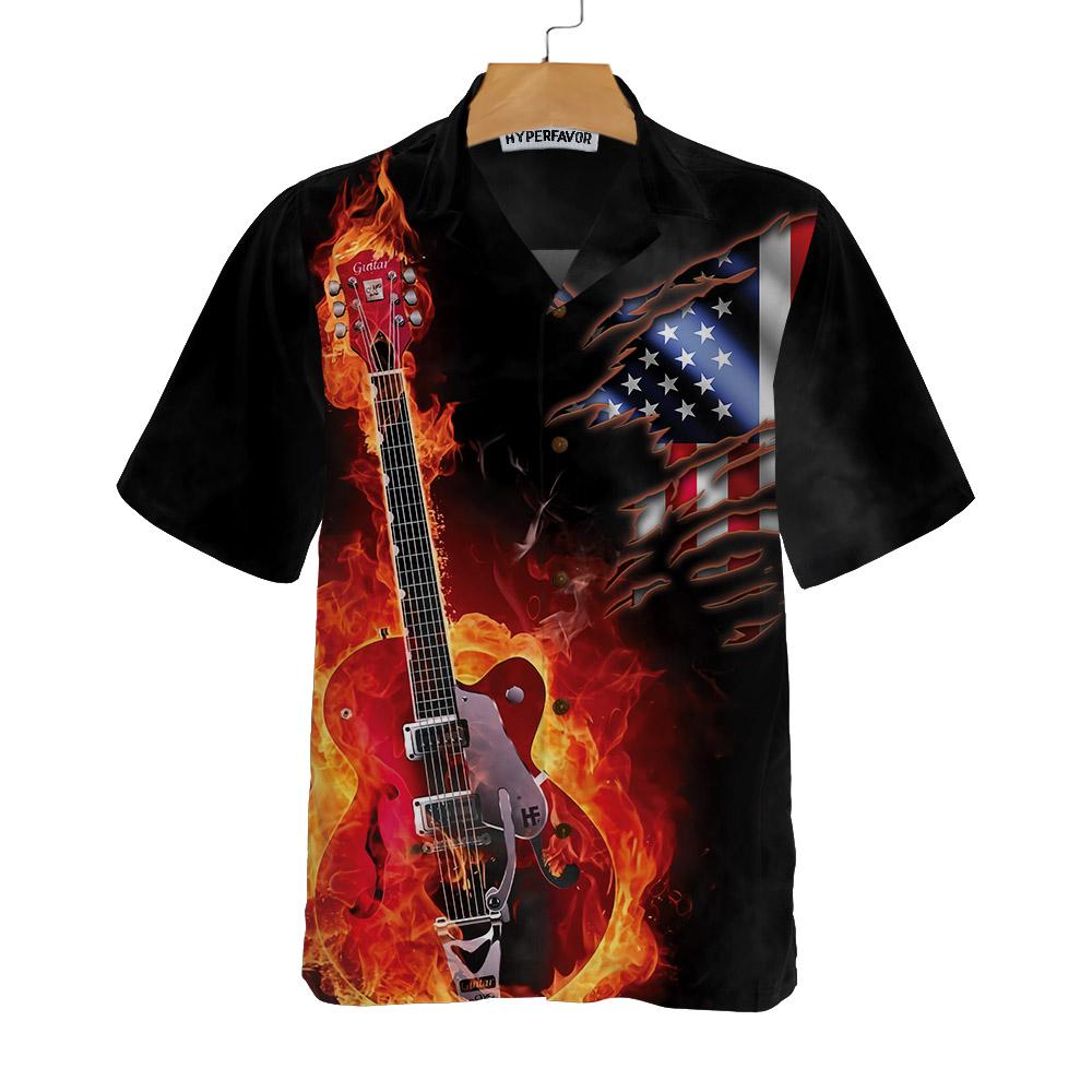 Guitar On Fire Hawaii American Flag Shirt Ha3240