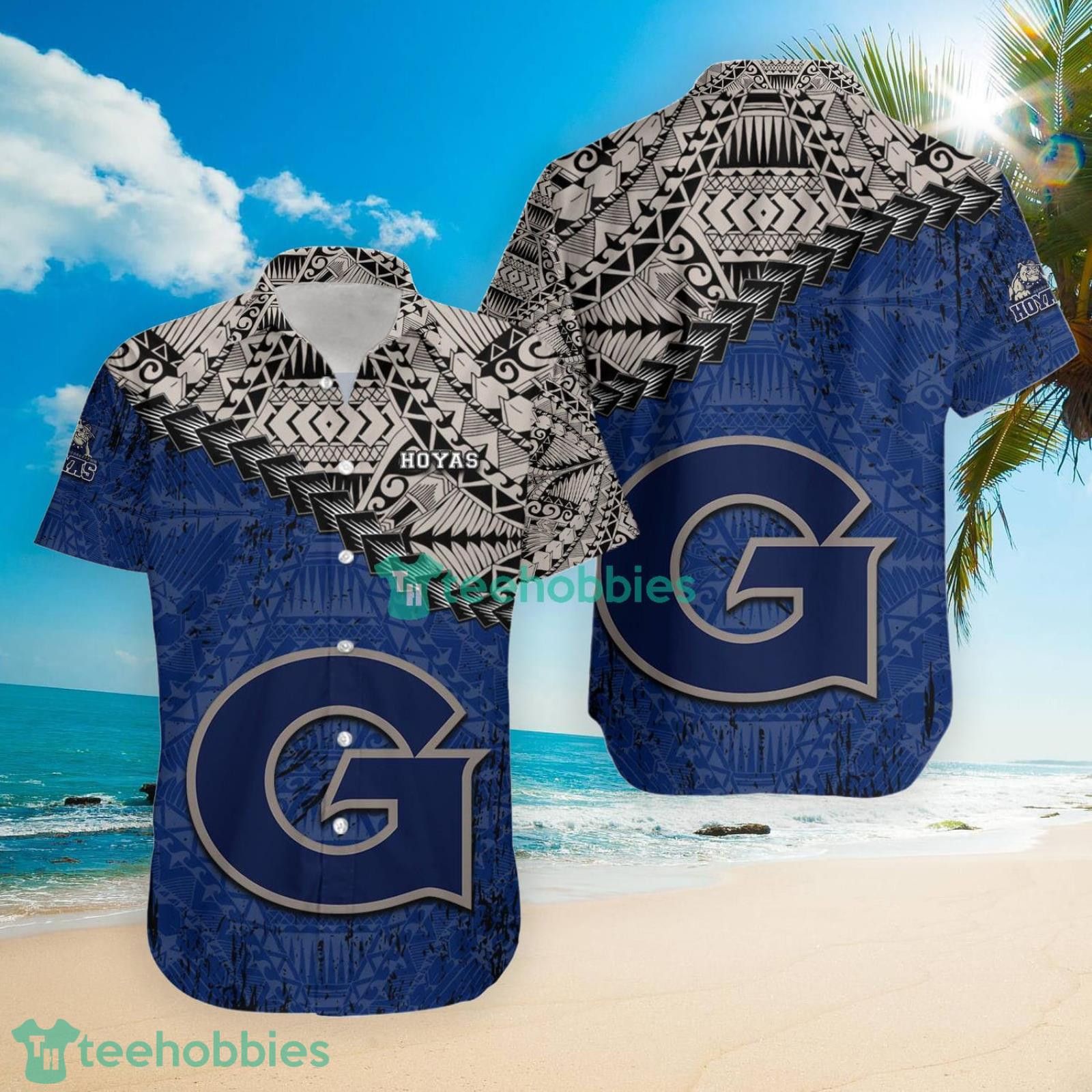 NCCA Georgetown Hoyas Grunge Polynesian Tattoo Trendy Hawaiian Shirt Aloha Shirt