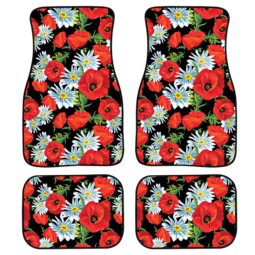 Poppy And Chamomile Pattern Print Front And Back Car Floor Mats, Front Car Mat