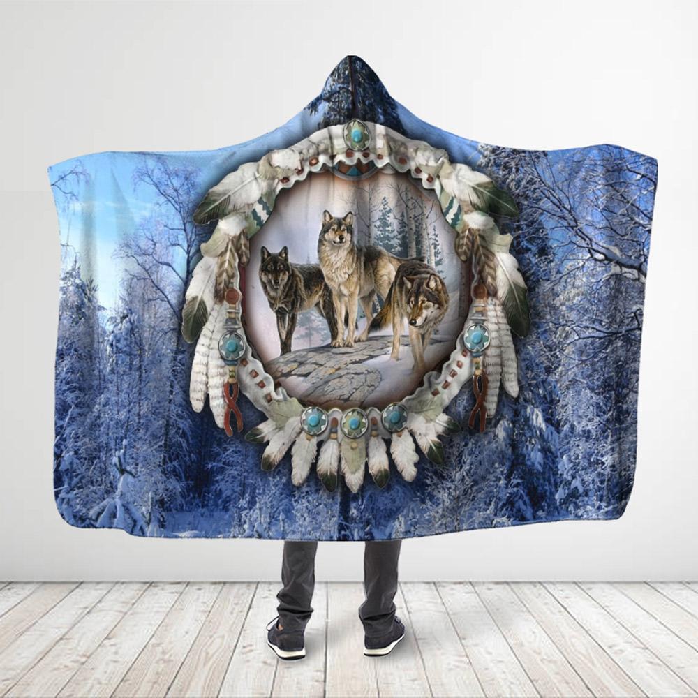 ViticStore™ 3D All Over Printed Wolves King In Snowy Cedar Forest – Hooded Blanket