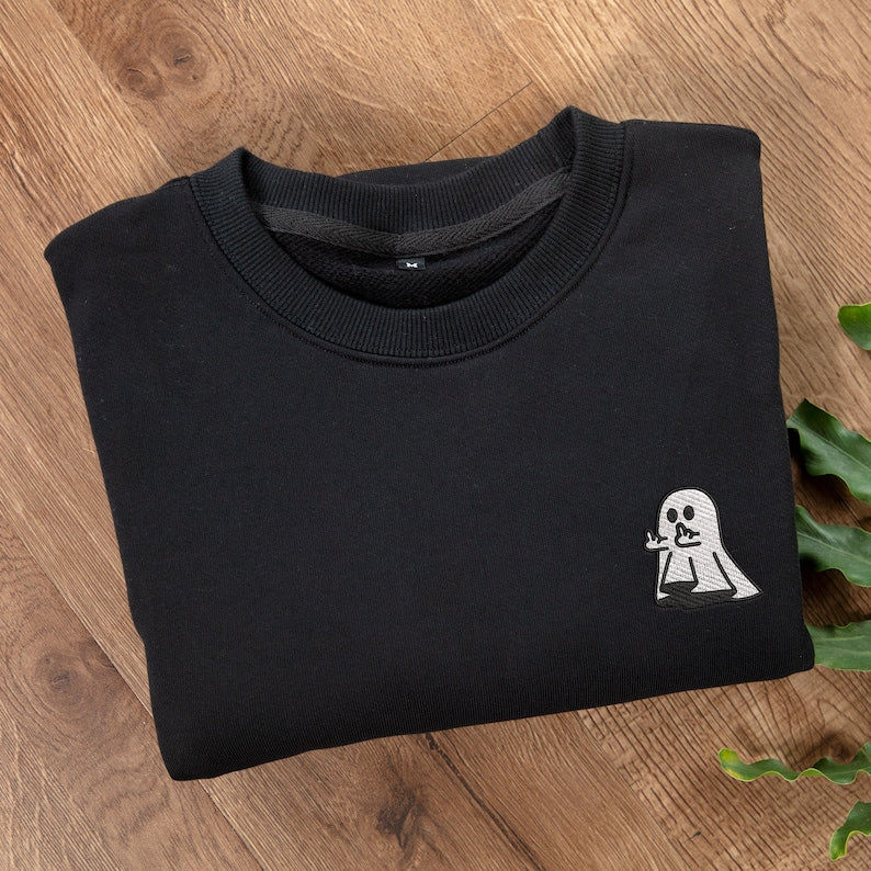 Cute Ghost Halloween Embroidered Sweatshirt Crewneck Sweatshirt All Over Print Sweatshirt For Women Sweatshirt For Men Sws2704