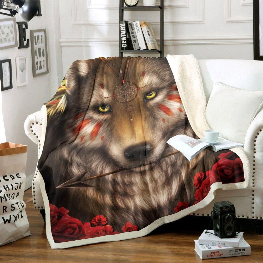 African Wolf Arrow Printed Fleece Blanket, Sherpa Blanket, Gift For Parent, Family Member, Friends Gift, Christmas Gift, Home Decor, Home Living