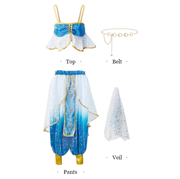 Anime Aladdin Jasmine Princess Cosplay Women Girl Fancy Dress Halloween Party Costume Indian Dance Embroider Bollywood Costume alx