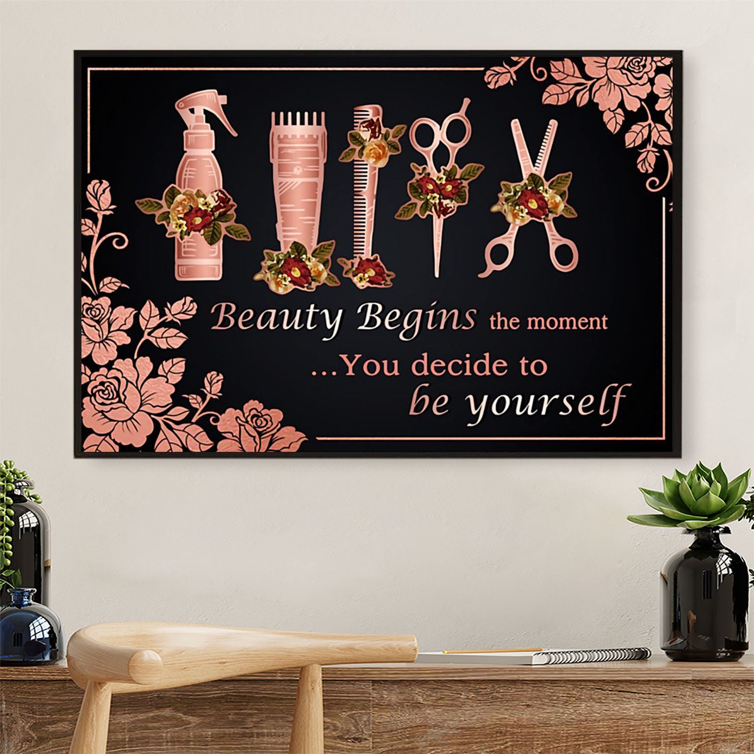 Beauty Begins The Moment You Decide – Hairdresser Canvas Wall Art | Home Décor Gift For Hairstylists