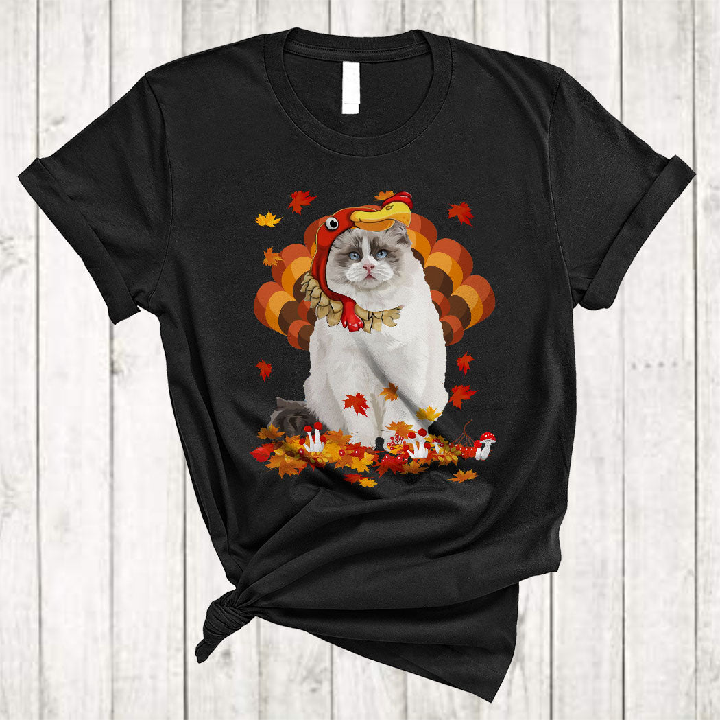 Cute Cat Turkey Funny Thanksgiving Turkey Cat Kitten Lover Autumn Fall Leaf Gifts T-Shirt